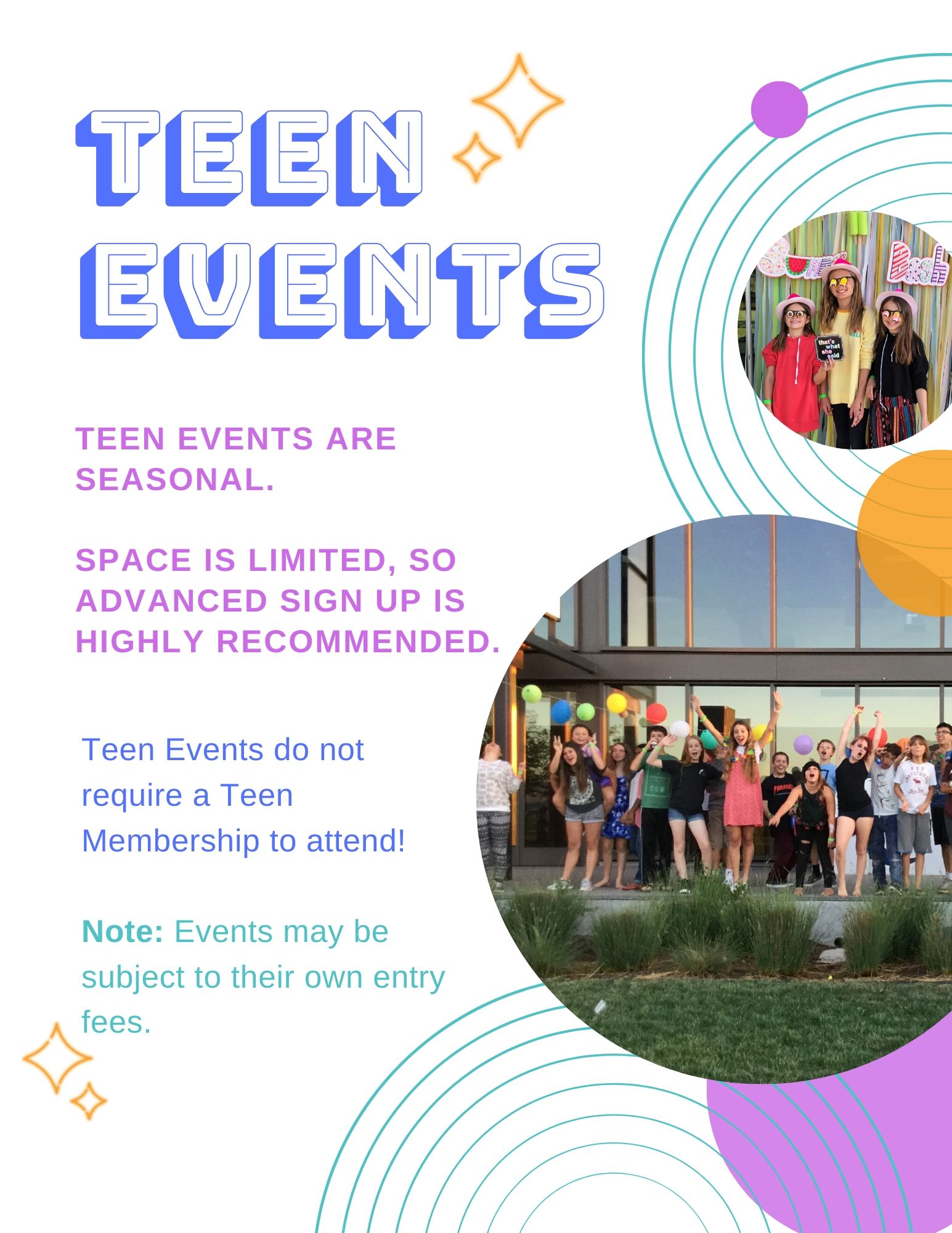 Teen Events offered seasonally